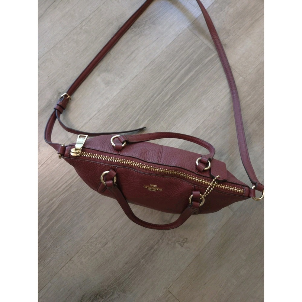Coach Mini Kelsey Satchel Purse Small Burgundy Pebbled Leather Bag - Picture 6 of 16